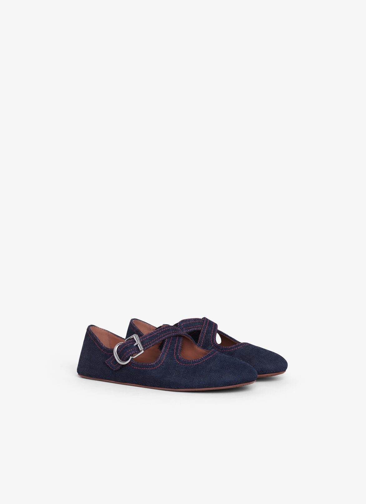 CRISS CROSS BALLET FLATS IN DENIM ALAÏA DENIM BLUE CRISS CROSS BALLET FLATS IN DENIM